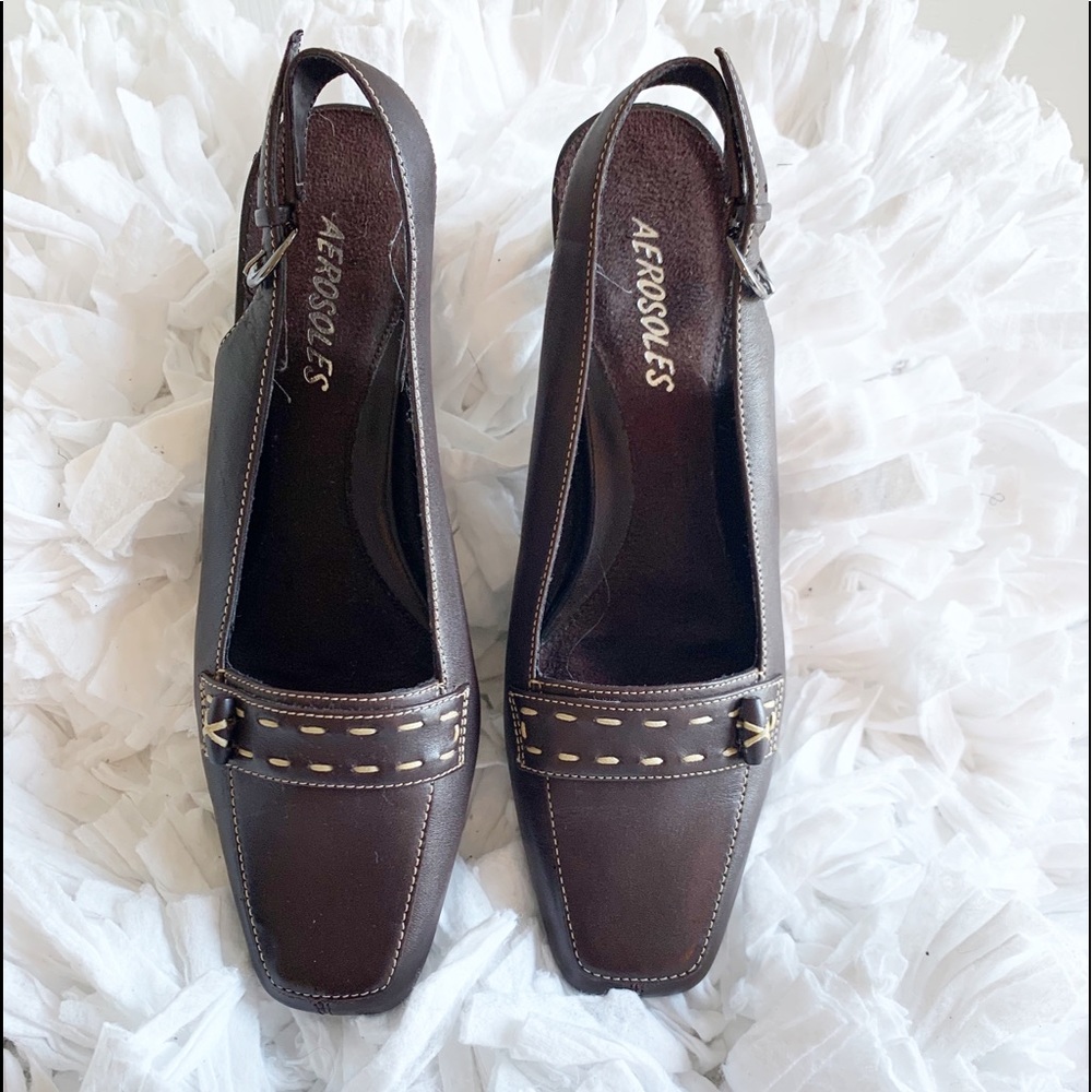 Aerosoles brown kitten heel leather sz 6 1/2